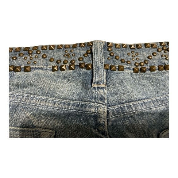 7 For All Mankind Flare Sz 28 Blue Studded Waist Distressed dark Havana jeans - Picture 13 of 13